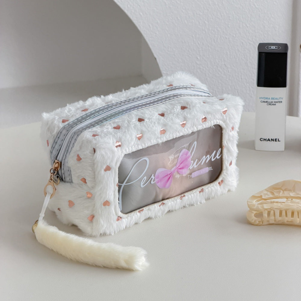 Cute Heart Print Plush Cosmetic Bag 6S5CO110