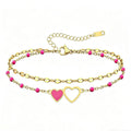 Cute Enamel Gold Plated Heart Charm Beaded Bracelet 6W6JBR381