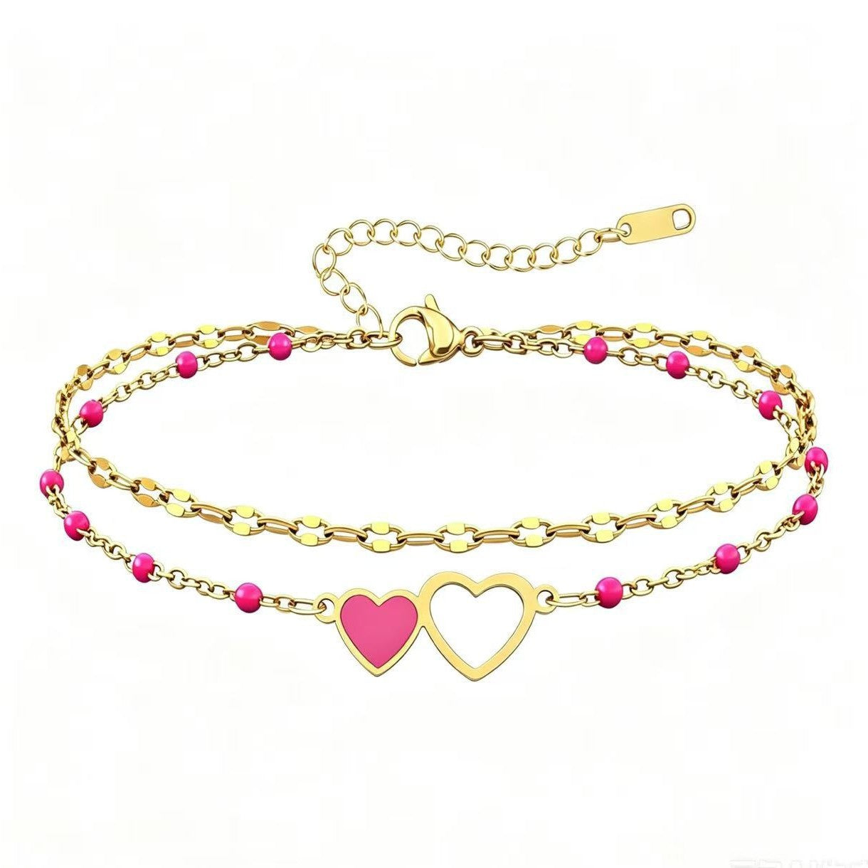 Cute Enamel Gold Plated Heart Charm Beaded Bracelet 6W6JBR381
