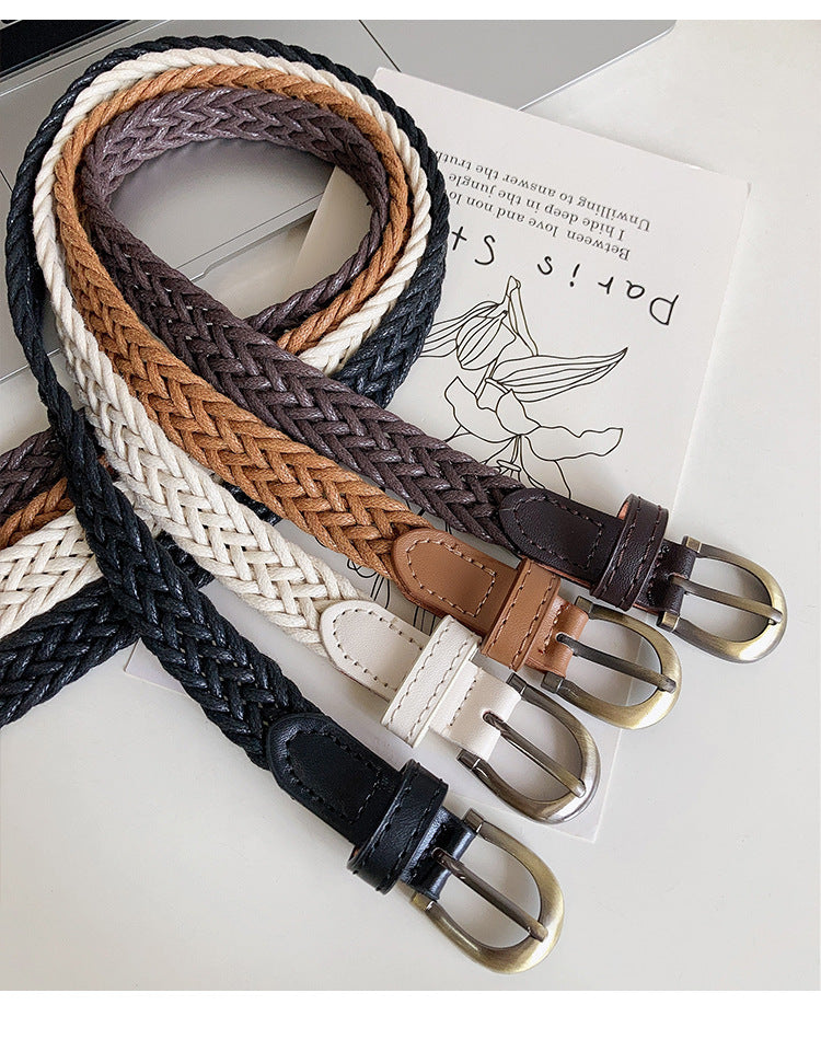 Casual Braided Woven Skinny Leather Belt 6W6JBT162