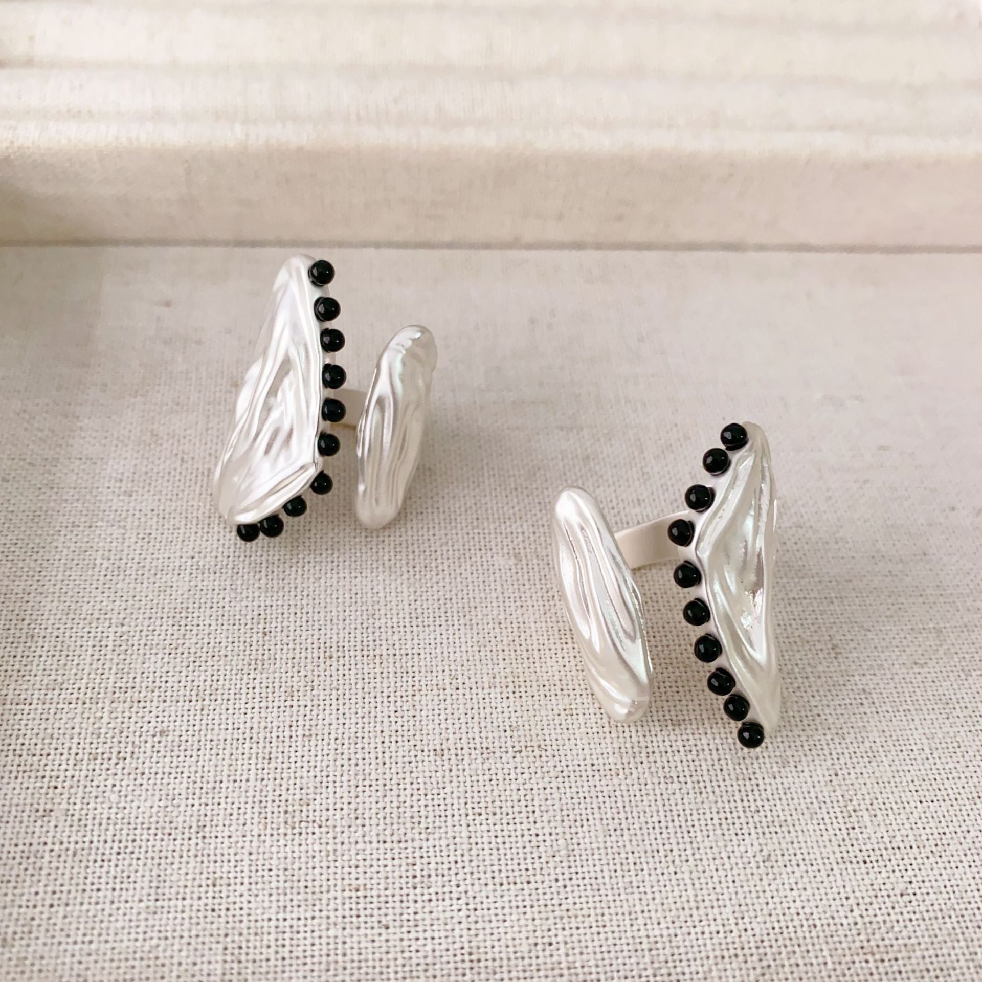 Chunky Ruched Textured Beaded Open Statement Ring 8ZA6JRG153L