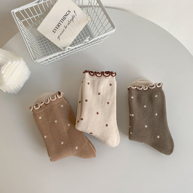 Polka Dots Ruffle Crew Socks - DippedShop Wholesale - #8291