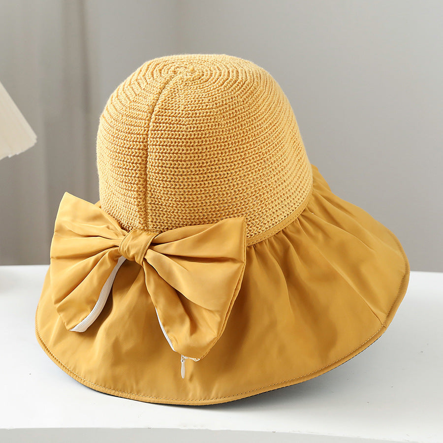 Eleagnt Bow Knot Outdoor Wide Brim Sun Hat 8BK6HAT161T