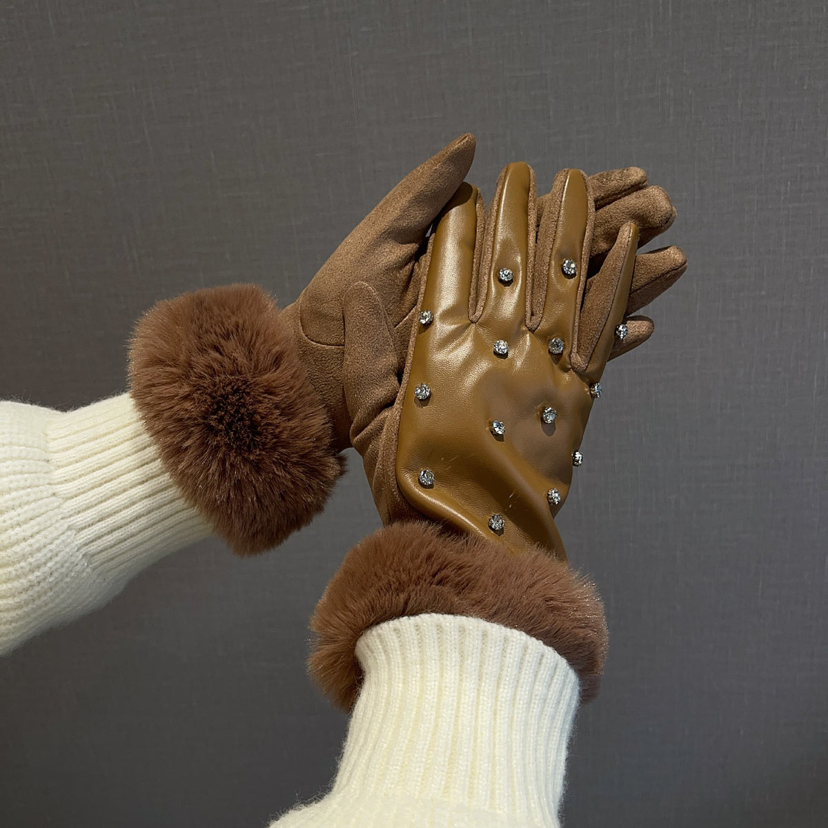 Rhinestone Plush Warm Gloves - DippedShop Wholesale - #8643