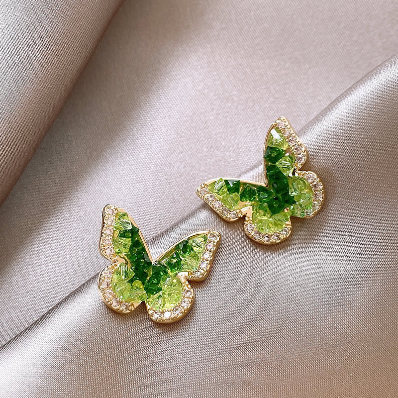 Green Rhinestone Butterfly Elegant Stud Earrings DPJE1473