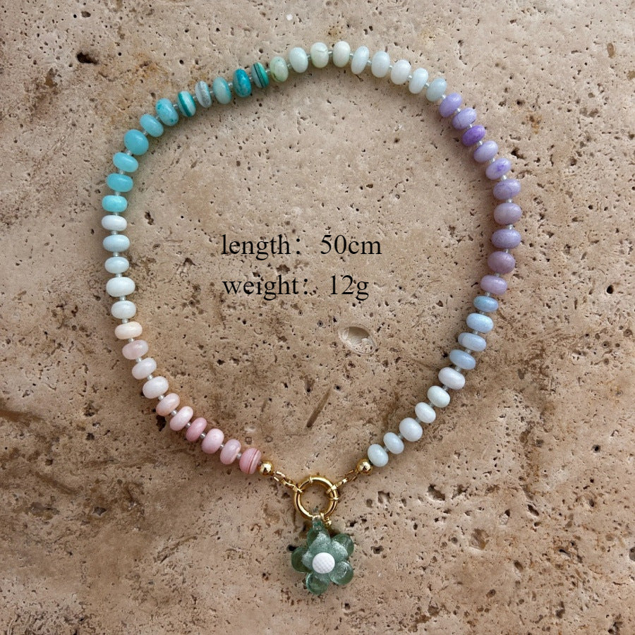 Handmade Multi-Color Flower Pendant Beaded Necklace 6W6JNC420L