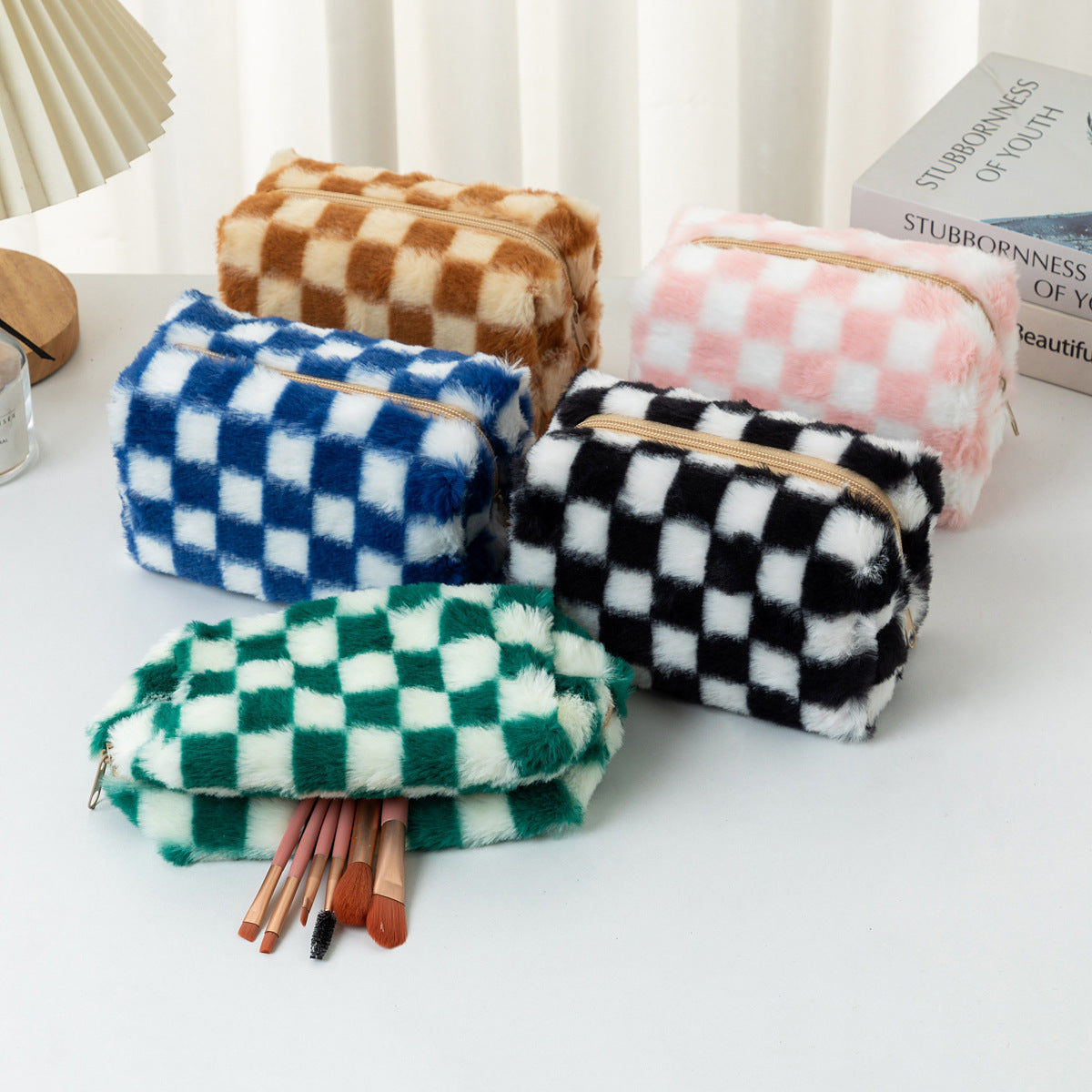 Plush Plaid Cosmetic Bag - DippedShop Wholesale - #4755
