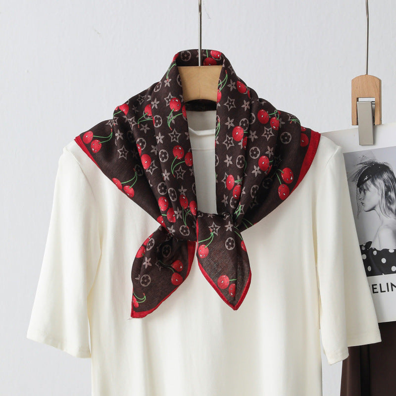 Cherry Print Square Scarf - DippedShop Wholesale - #7571