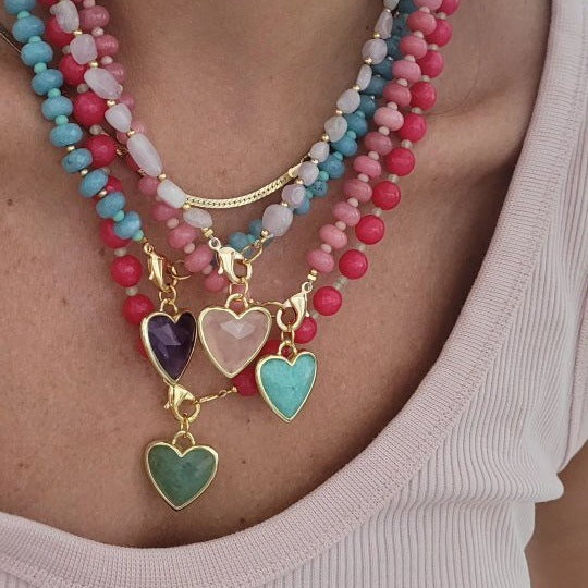 Heart Pendant Beaded Necklace - DippedShop Wholesale - #3043