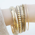 Chunky Embossed Gold Plated Multi-Layer Bracelet Set 6W6JBR618