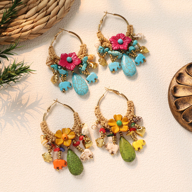 Bohemian Flower Bead Hoop Earrings - DippedShop Wholesale - #3667