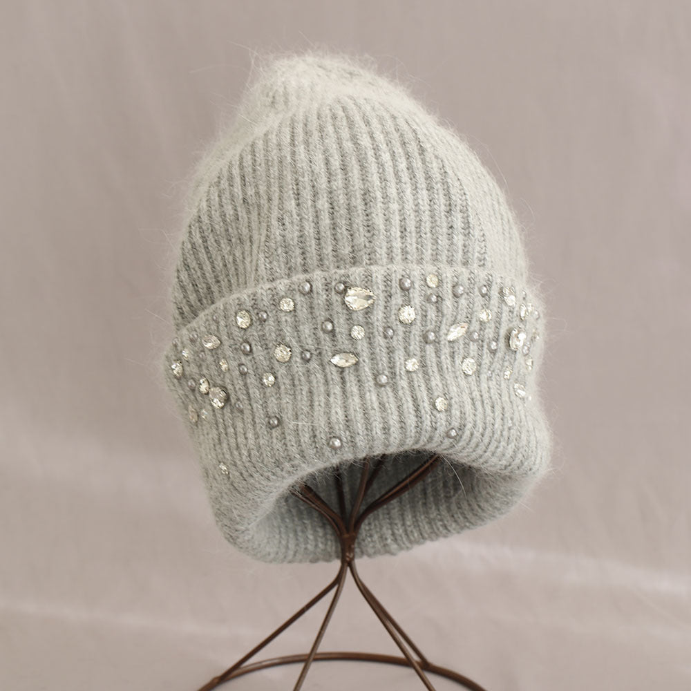 Luxury Rhinestone Angora Knit Beanie 6W6HAT696
