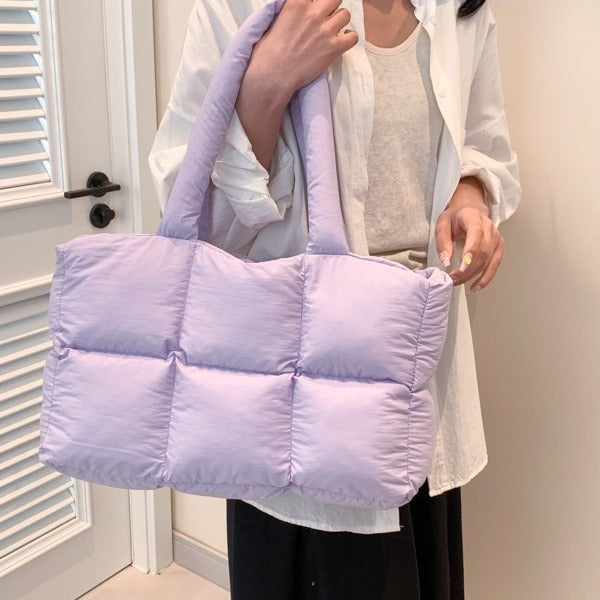 Simple Solid Color Soft Puffer Tote Bag 6W10BBG1801