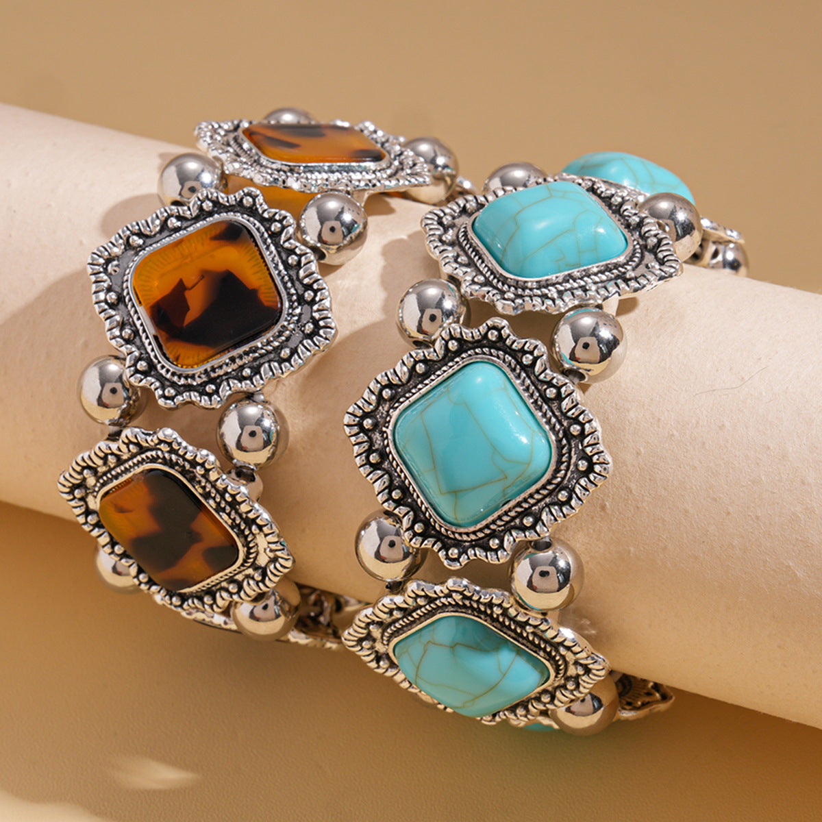 Turquoise Beaded Stretch Bracelet - DippedShop Wholesale - #8291