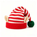 Christmas Elf-Eared Striped Knit Beanie with Pompom 6W6HAT830