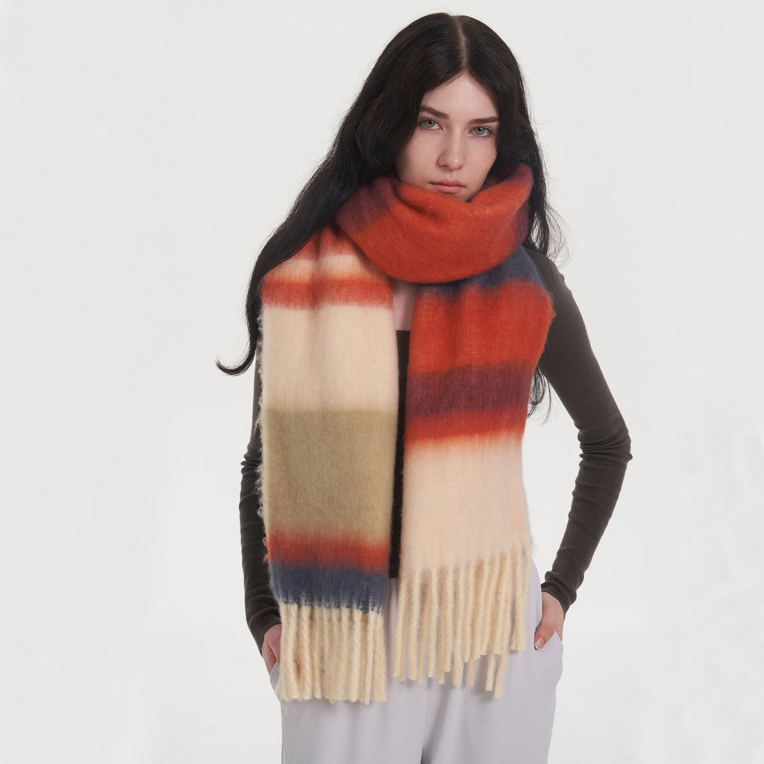 2+ Patchwork Striped Mohair Thick Scarves DPKS0908