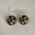 Vintage Geometric Round Leopard Print Stud Earrings 6W6JER595