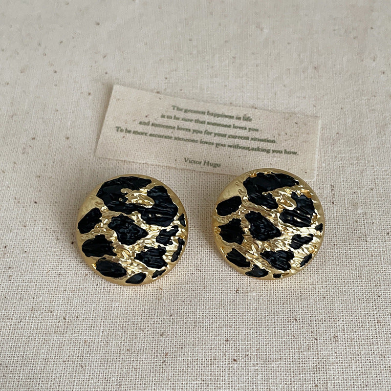 Vintage Geometric Round Leopard Print Stud Earrings 6W6JER595