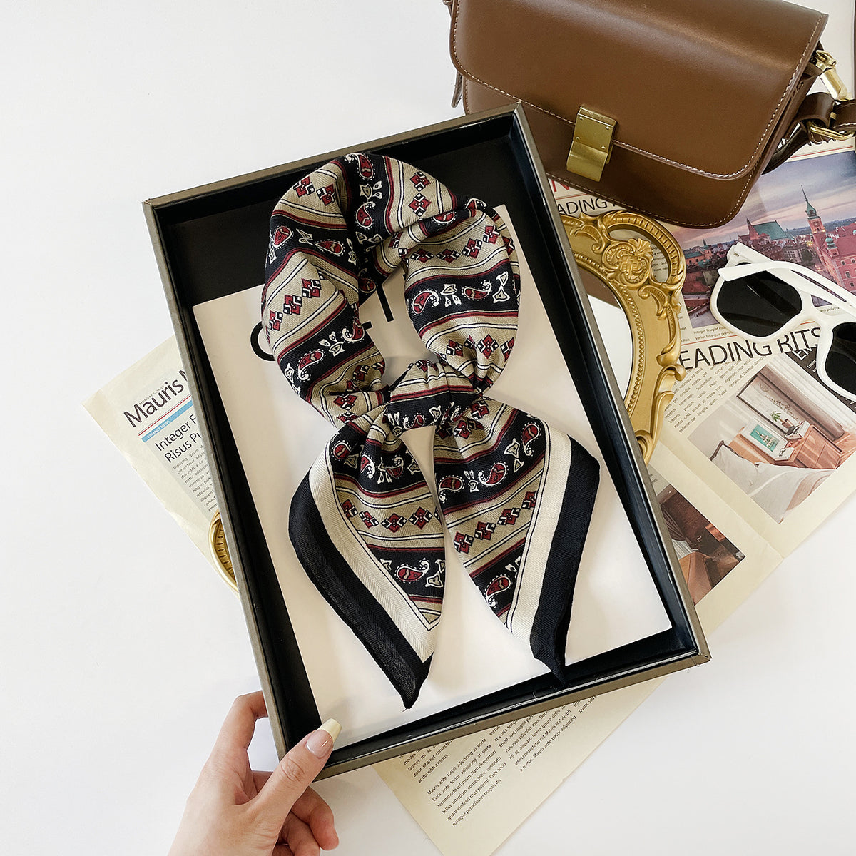 Trendy Striped Paisley Print Headscarf Silk Scarf 6W6NSC231