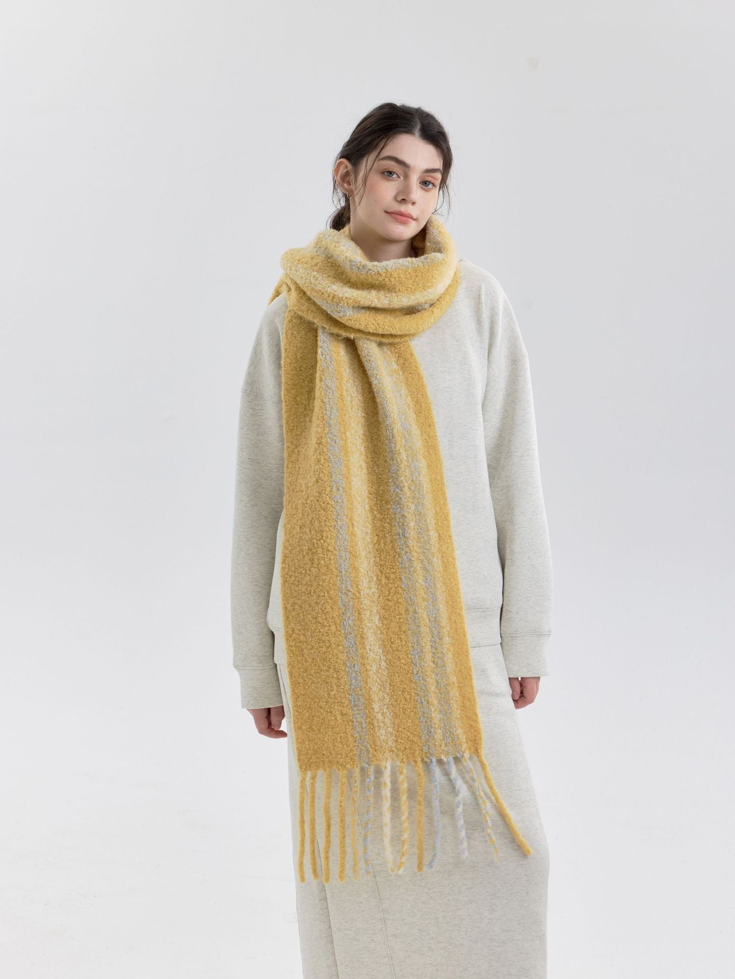Color Block Striped Tassel Warm Knit Scarf 6W6NSW262