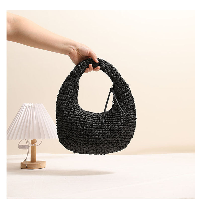 Straw Woven Crescent Handbag - DippedShop Wholesale - #8483
