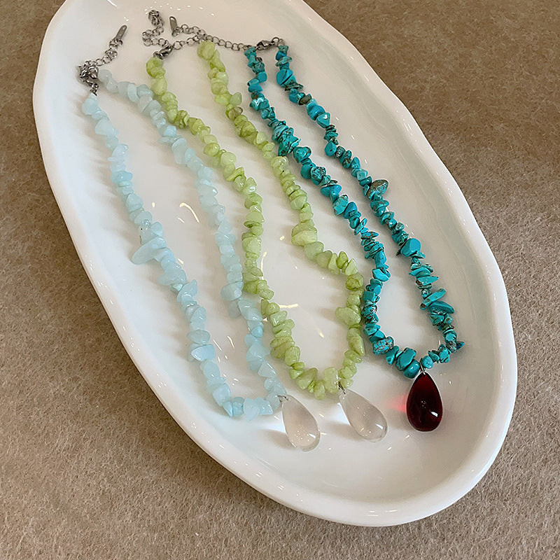 Boho Irregular Natural Stone Beaded Chain Necklace 6W6JNC444