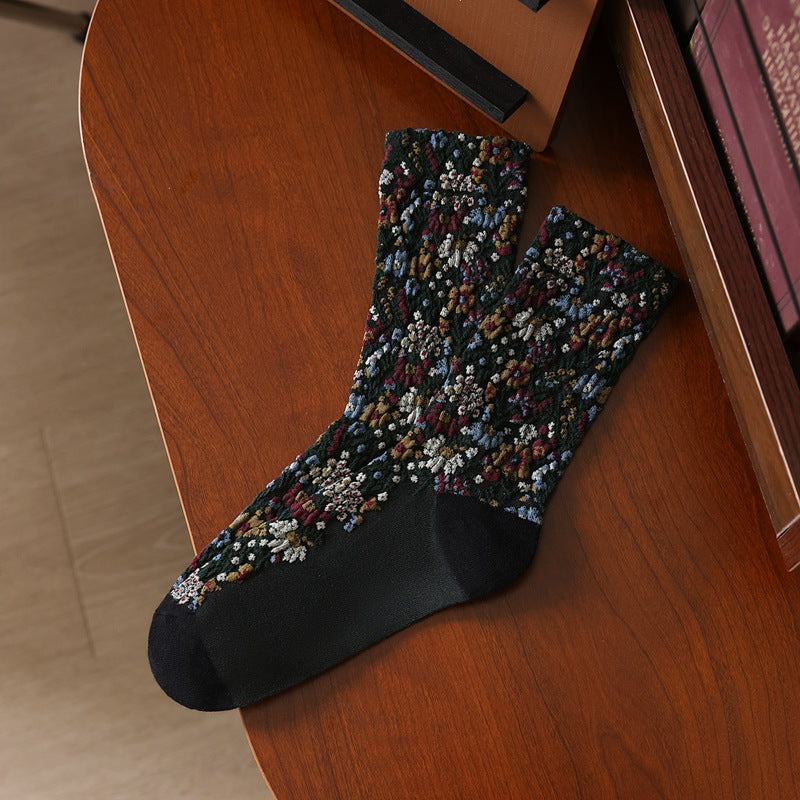 Floral Jacquard Crew Socks - DippedShop Wholesale - #7795