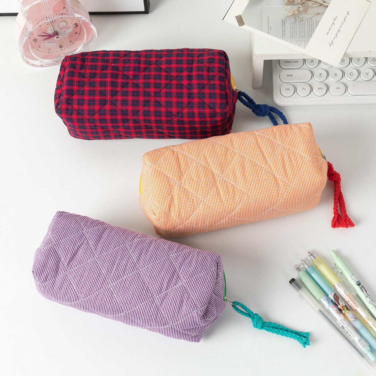 Retro Color Contrast Plaid Portable Pencil Pouch 6S10BOB1043