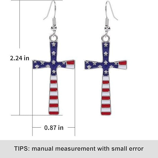 Trendy USA Flag Cross Pendant Dangle Earring 8ZA6JER191L