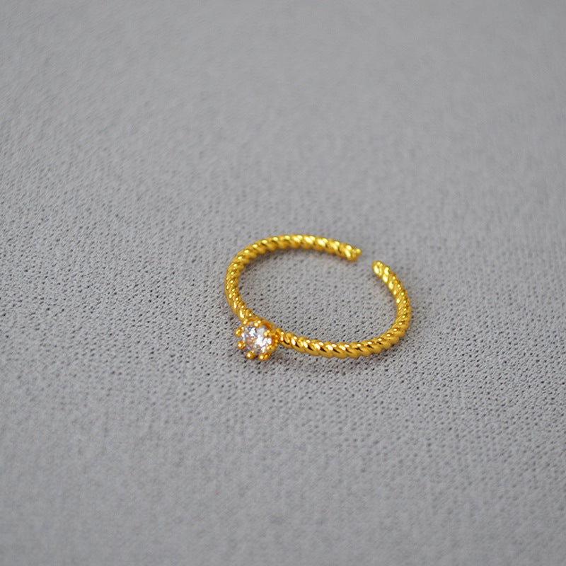 Minimalist Gold Plated Twisted Zircon Open Ring DP25E743