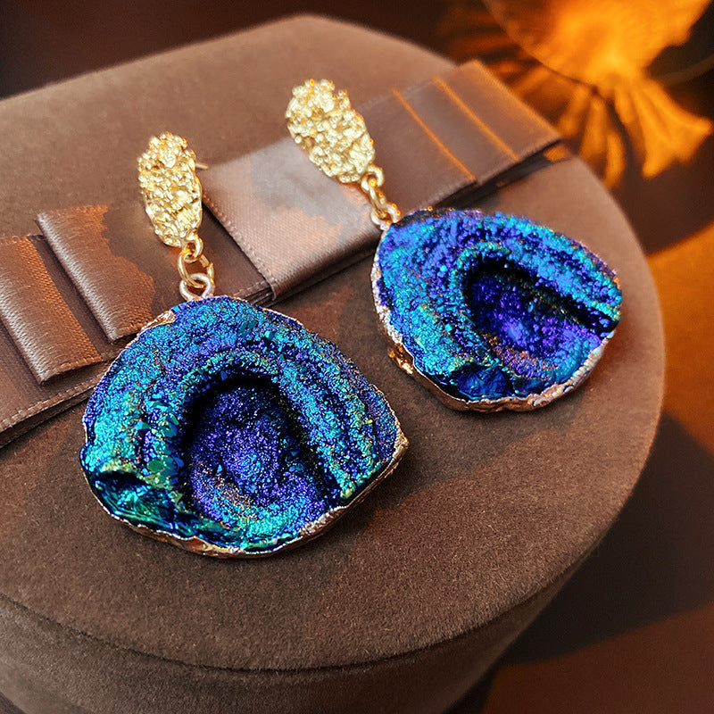 Trendy Blue Irregular Textured Dangle Earrings 6W6JER737
