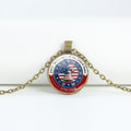 Retro USA Flag Pattern Round Pendant Chain Necklace 8ZA6JNC278T