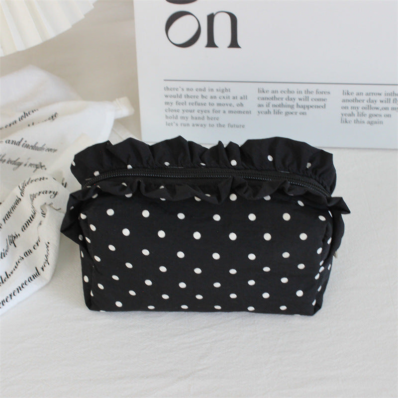 Stylish Polka Dots Print Ruffled Cosmetic Bag 6C5CO277