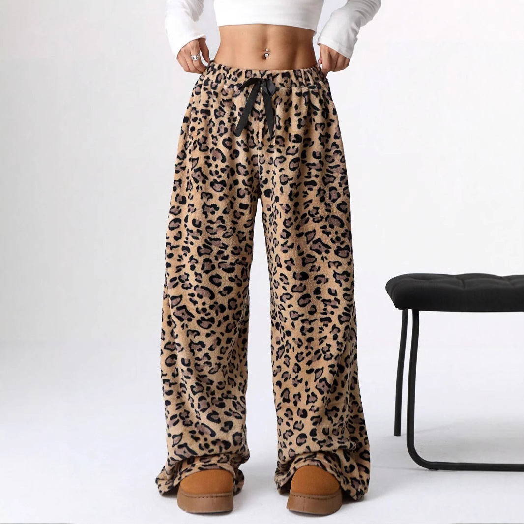 Casual Leopard Print Elastic Waist Wide Leg Pants DP25G901