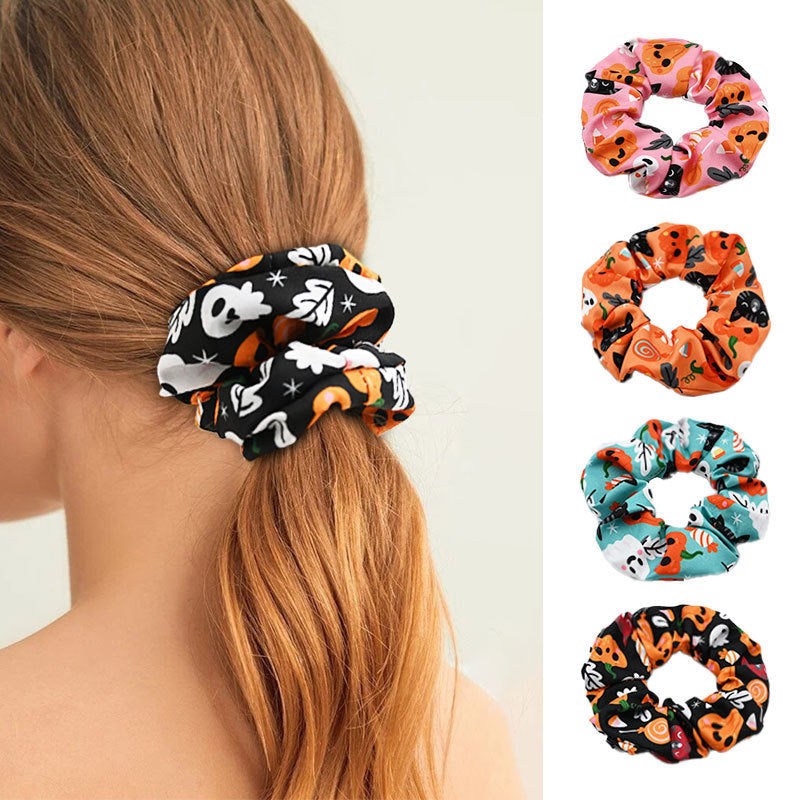 Halloween Pumpkin Skull Print Scrunchie DP25G441