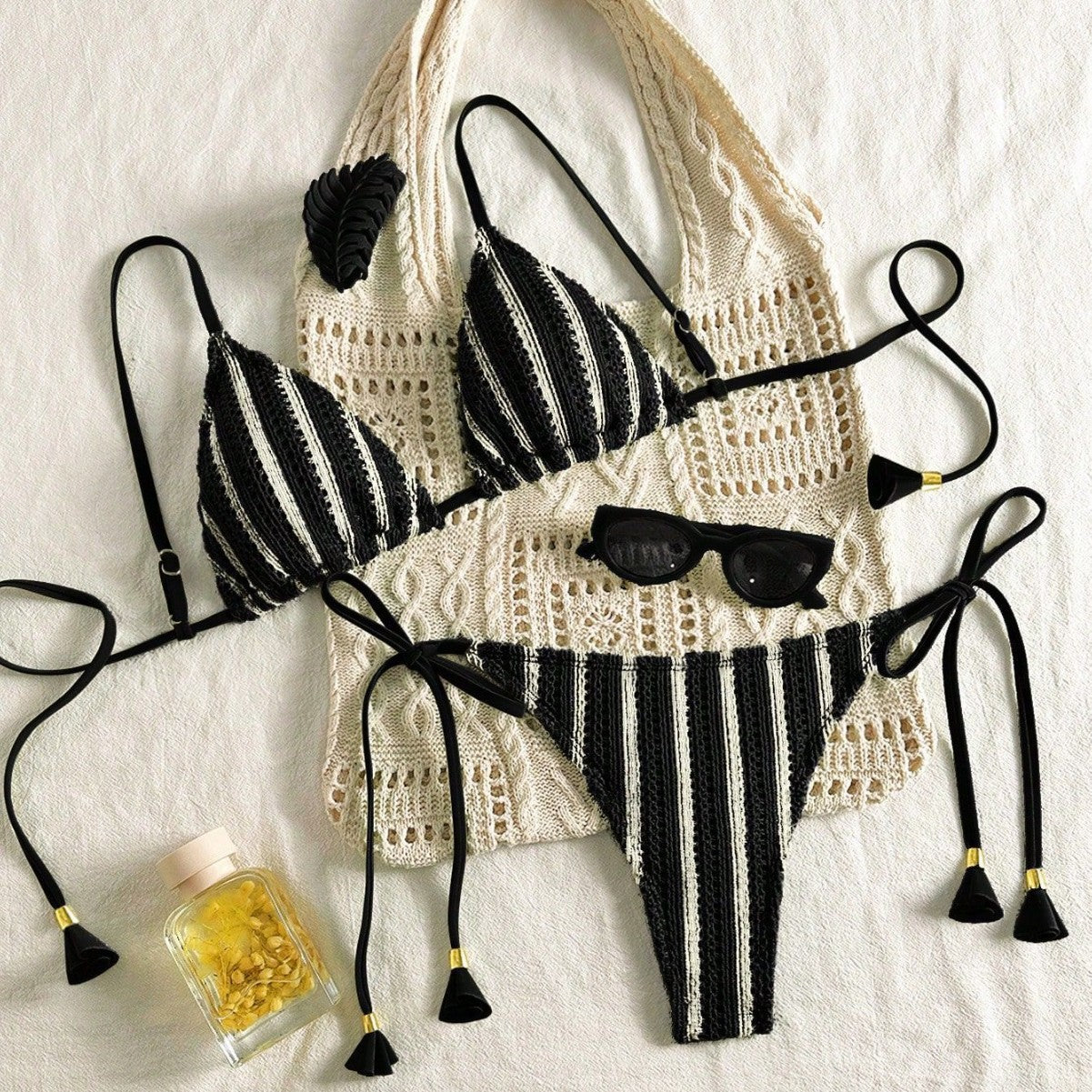 Striped Triangle Bikini Set - DippedShop Wholesale - #0819