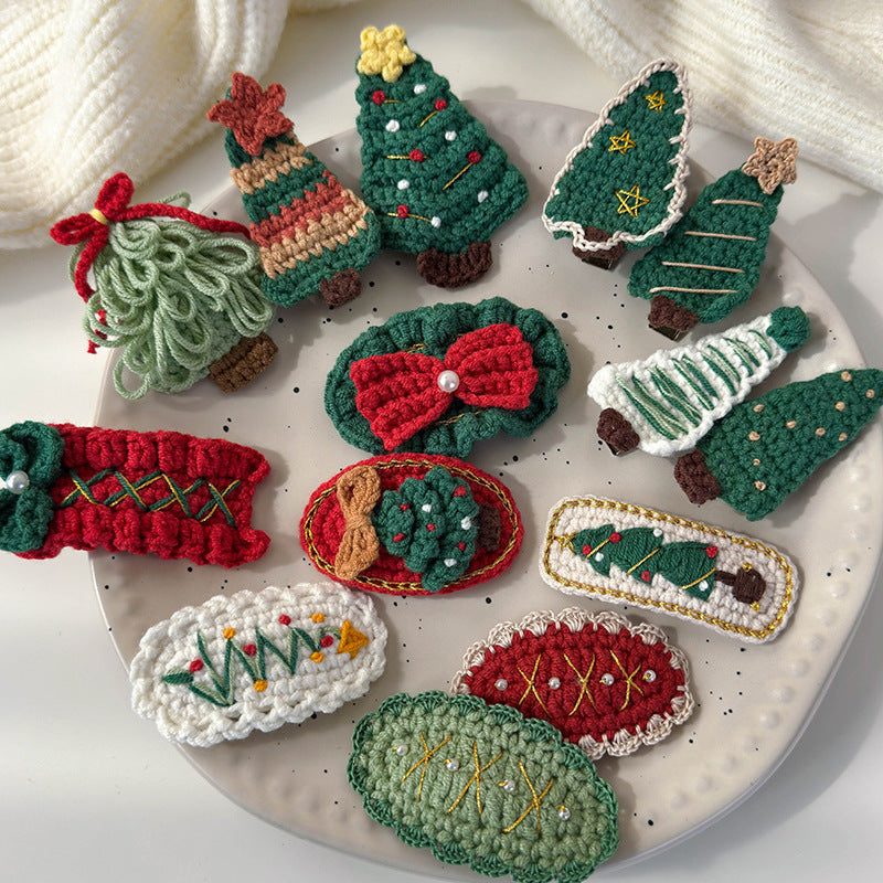 Handmade Crochet Christmas Tree No Crease Hair Clip 6W6HPN102