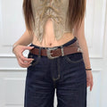 Vintage Stylish Star Rivet Wide Leather Belt 6W6JBT168