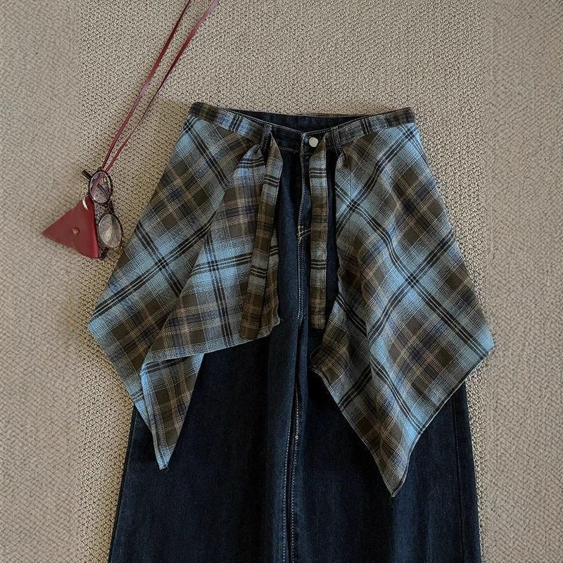 Fashion Plaid Half Skirt Tie Waist Hip Scarf 6W1SL43