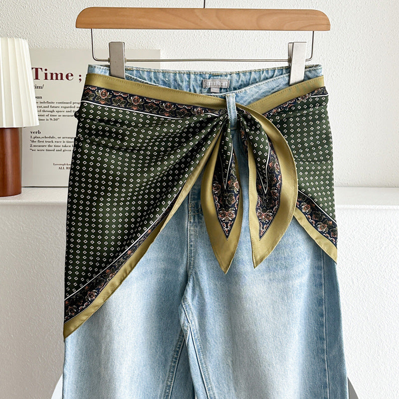 Minimalist Striped Cashew Waist Belt Silk Scarf MK2BLW6W6NSI70