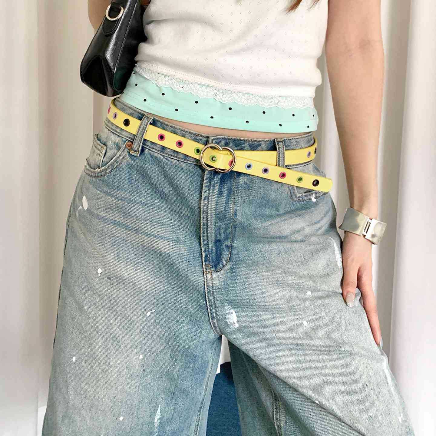 Fashion Colorful Studded Skinny Adjustable Leather Belt 6W6JBT166