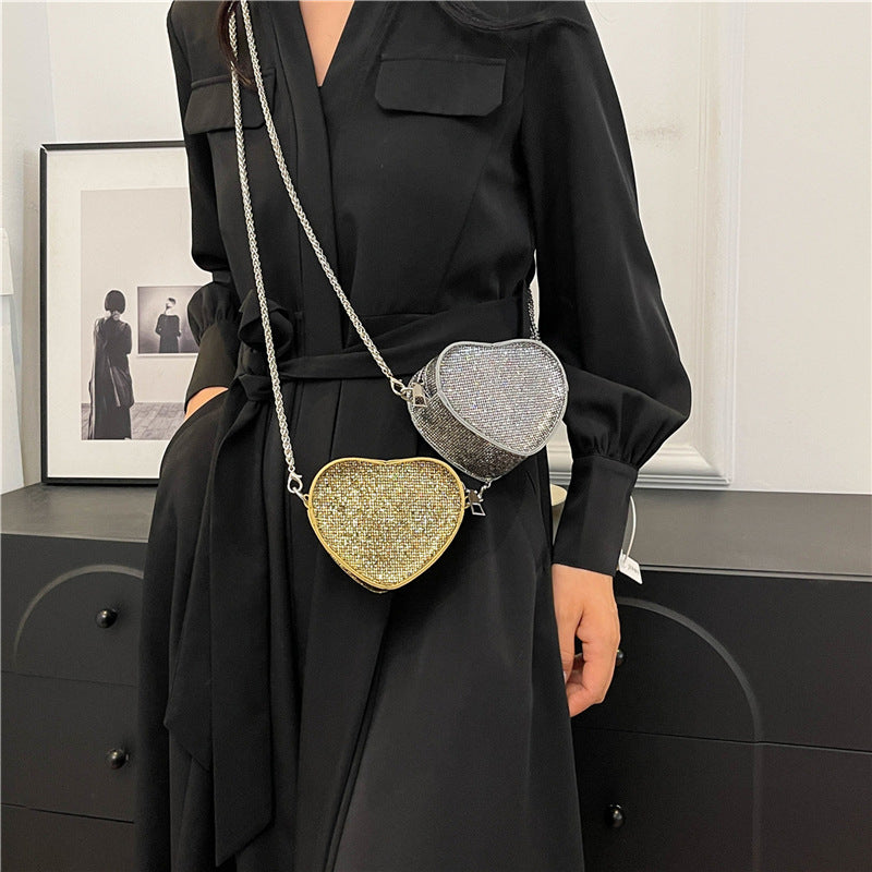 Sparkly Rhonestone Heart Shape Purse Crossboay Bag 6W10BBG1735