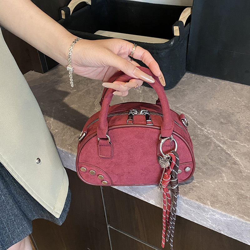 Retro Studded Faux Suede Bowling Bag 6W10BBG2429