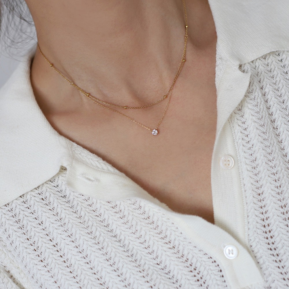 Fashion Double-Layer Rhinestone Choker Necklace 6W6JNC1074