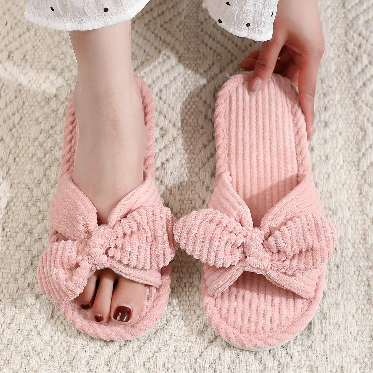 Open Toe Bow Slippers - DippedShop Wholesale - #6963