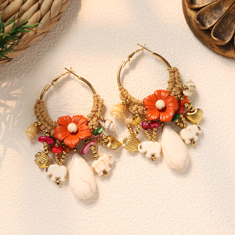 Bohemian Flower Bead Hoop Earrings - DippedShop Wholesale - #9203