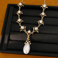 Vintage Gold Plated Rhinestone Pearl Pendant Necklace 6W6JNC913