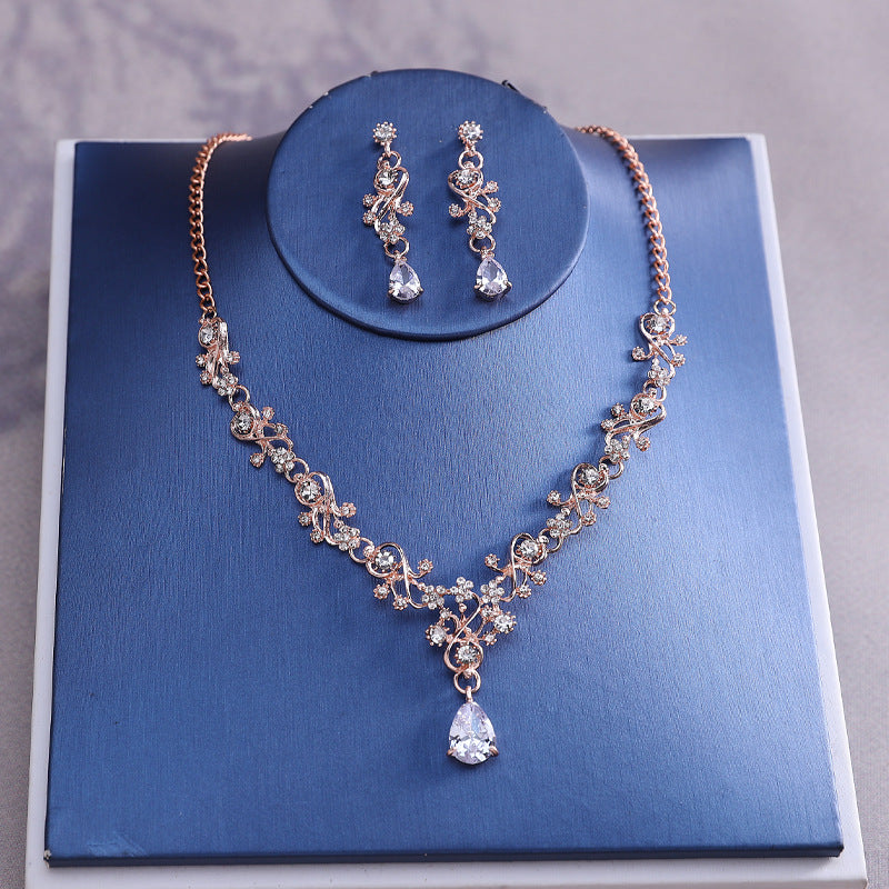 Zircon Floral Decoration Necklace Earrings Jewelry Set DPJS1202