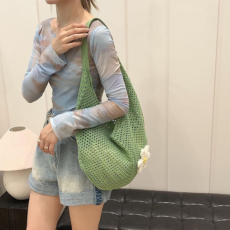 French Floral Large Capacity Knit Shoulder Bag 6W10BBG1762