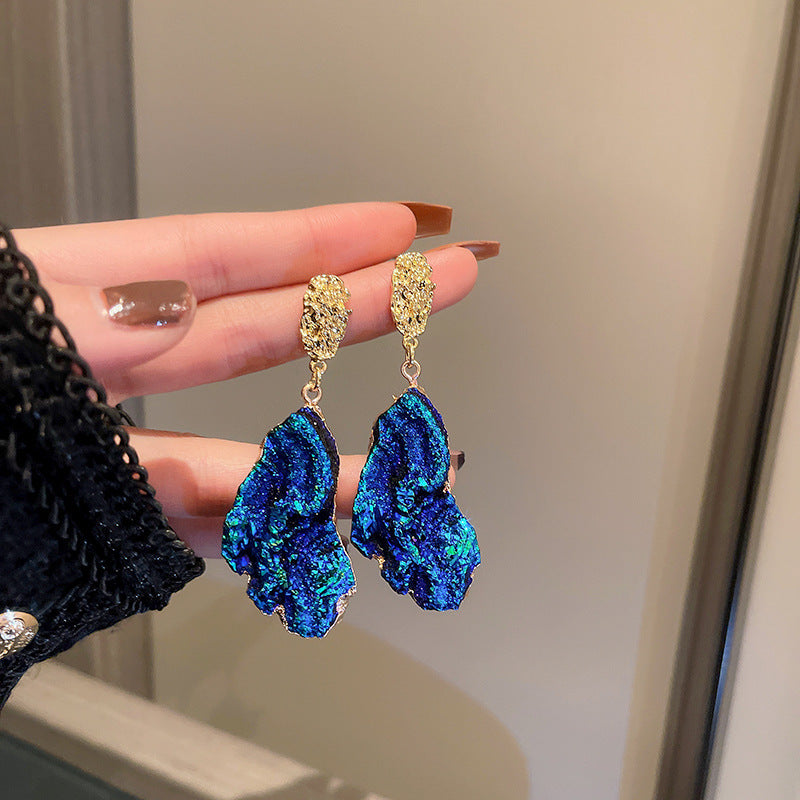 Trendy Blue Irregular Textured Dangle Earrings 6W6JER737